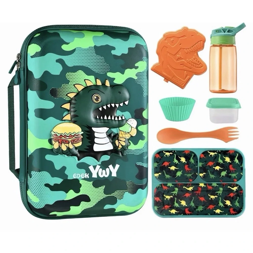 Kids Lunch Box Bag Set - 3D Dinosaur Lunch Bags for Boy with Containers Reusa...